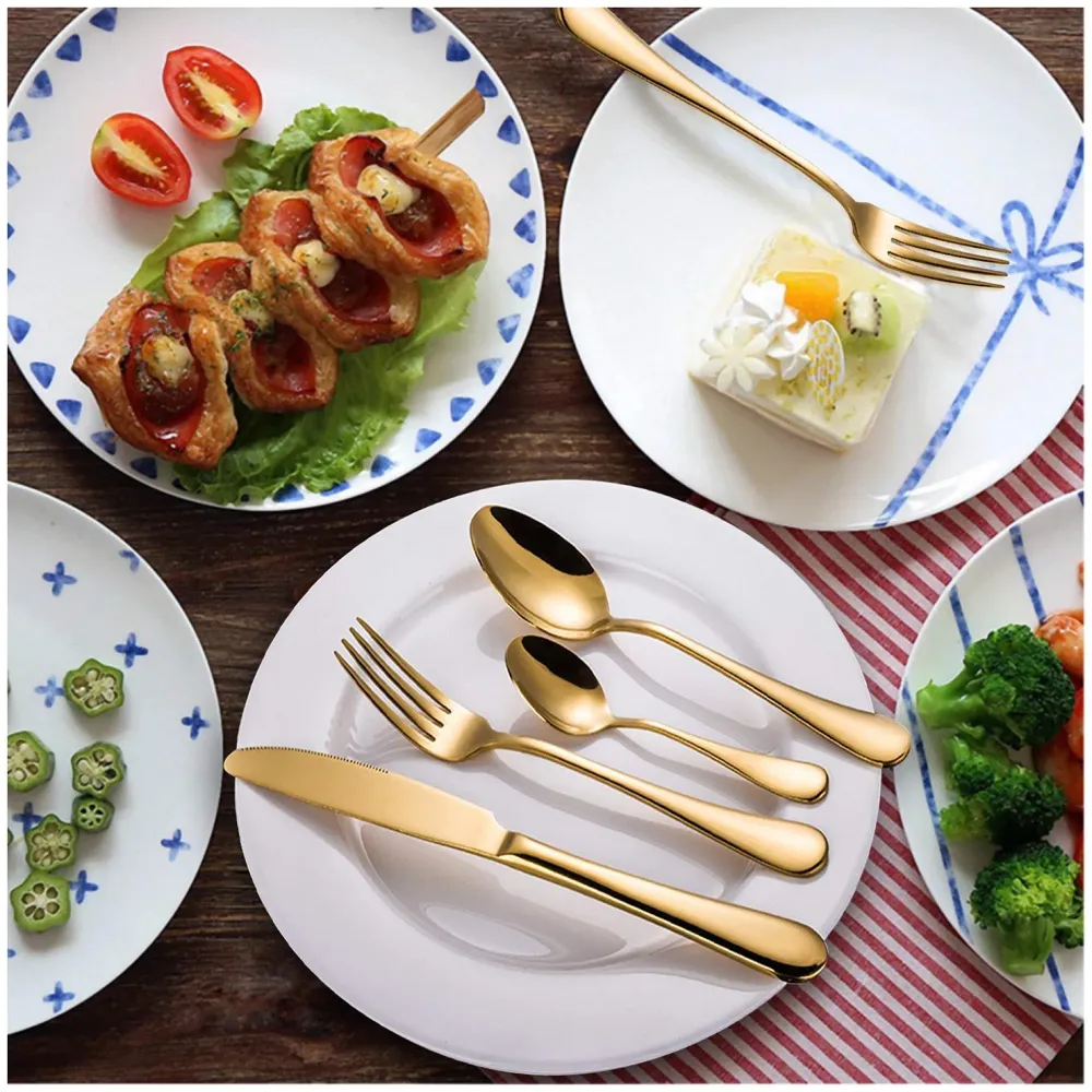 Cutlery Set, 24 Pc Set with Box Modern Pieces Gold Stainless Steel Flatware for Daily Use, Party, Restaurants (24 Pc with Box)