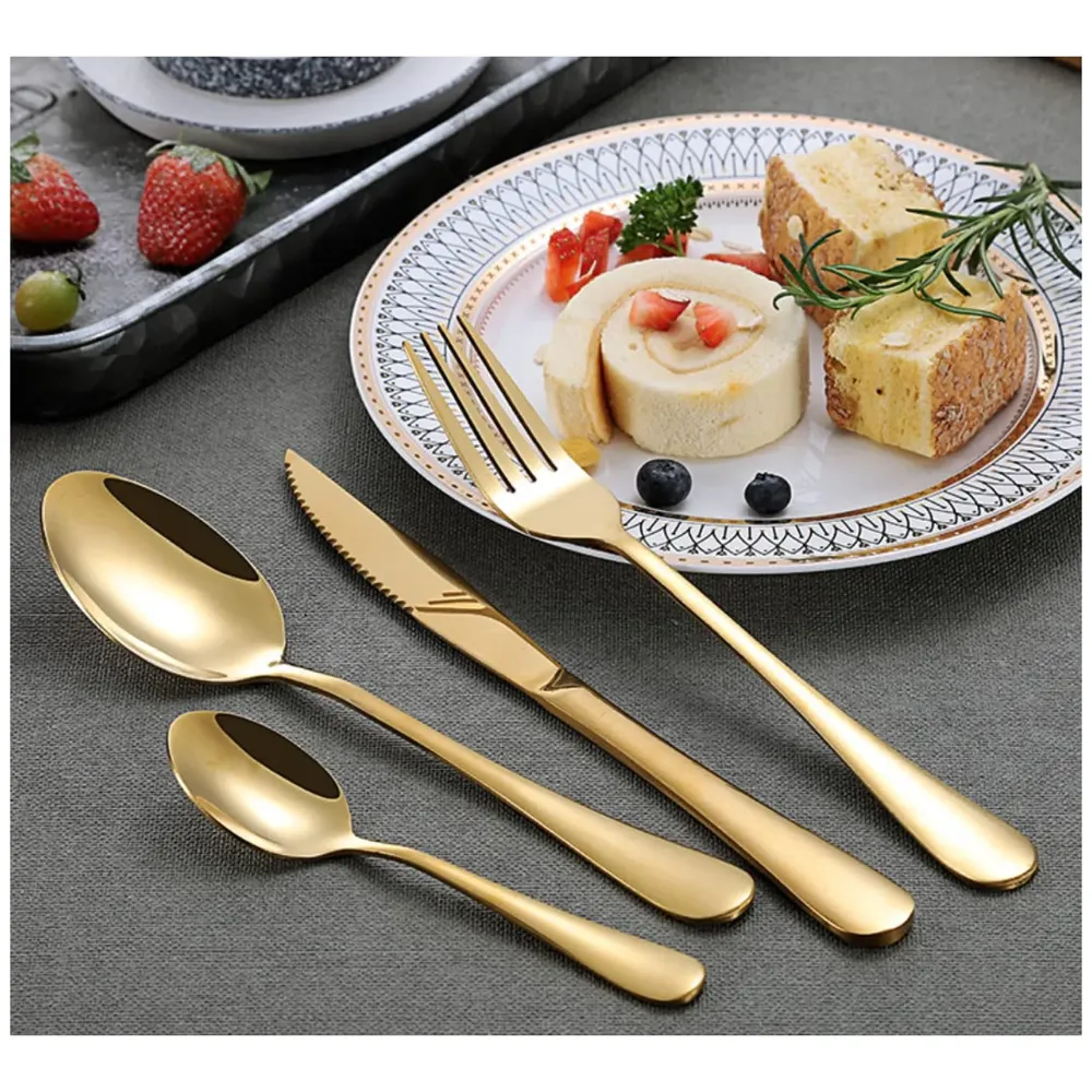 Cutlery Set, Modern Pieces Gold Stainless Steel Flatware for Daily Use, Party, Restaurants (24 Pc)