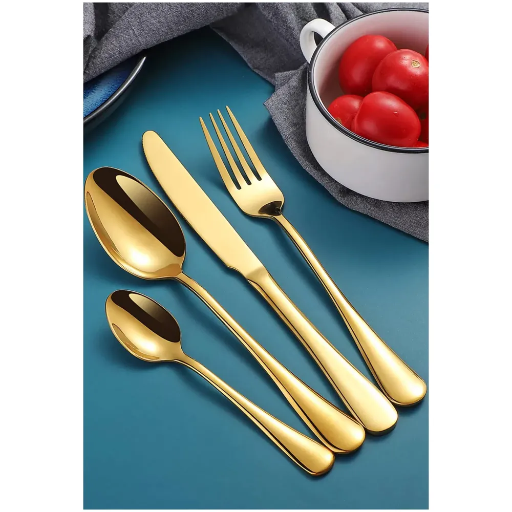 Cutlery Set, 4 Pcs Modern Pieces Gold Stainless Steel Flatware for Daily Use, Party, Restaurants (4 Pc)