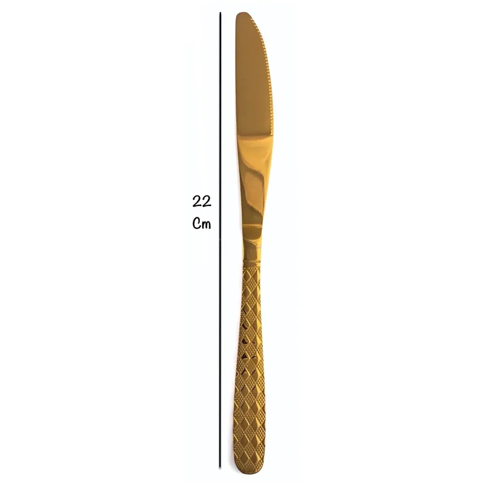 Cutlery Set, Modern Pieces Gold Stainless Steel Flatware for Daily Use, Party, Restaurants (Golden Knife)