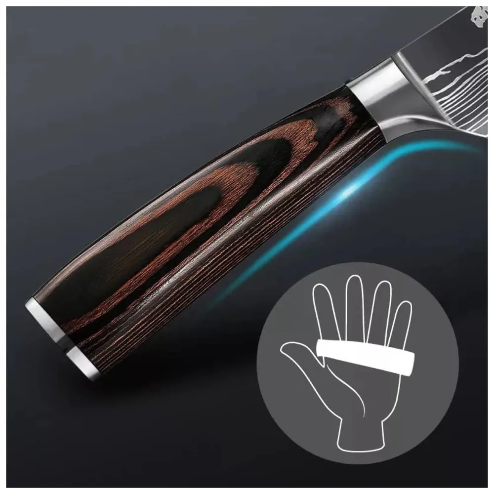 Damascus Chef Knife - 8 Inch High Carbon Stainless Steel with Laser Pattern - Sharp, Ergonomic - Gift Boxed - 9