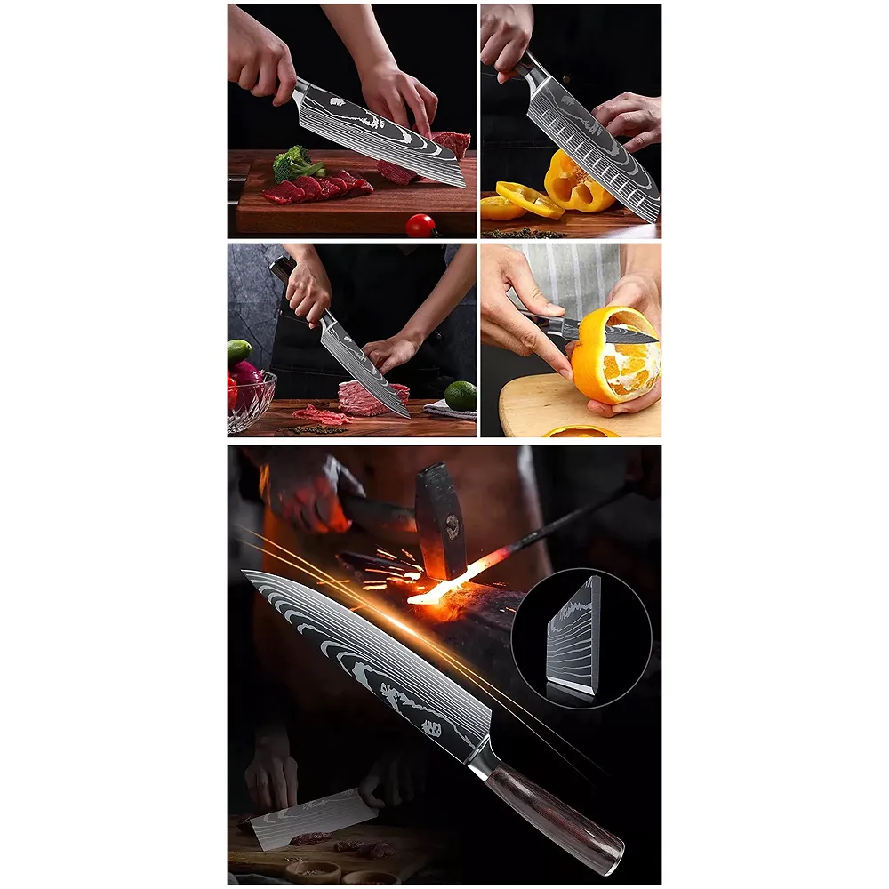 Damascus Chef Knife - 8 Inch High Carbon Stainless Steel with Laser Pattern - Sharp, Ergonomic - Gift Boxed