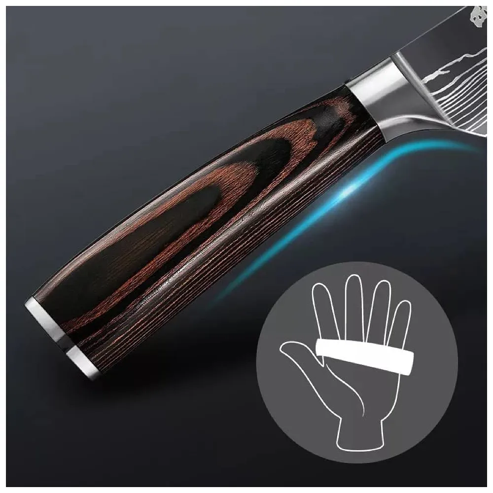 Damascus Chef Knife - 8 Inch High Carbon Stainless Steel with Laser Pattern - Sharp, Ergonomic - Gift Boxed