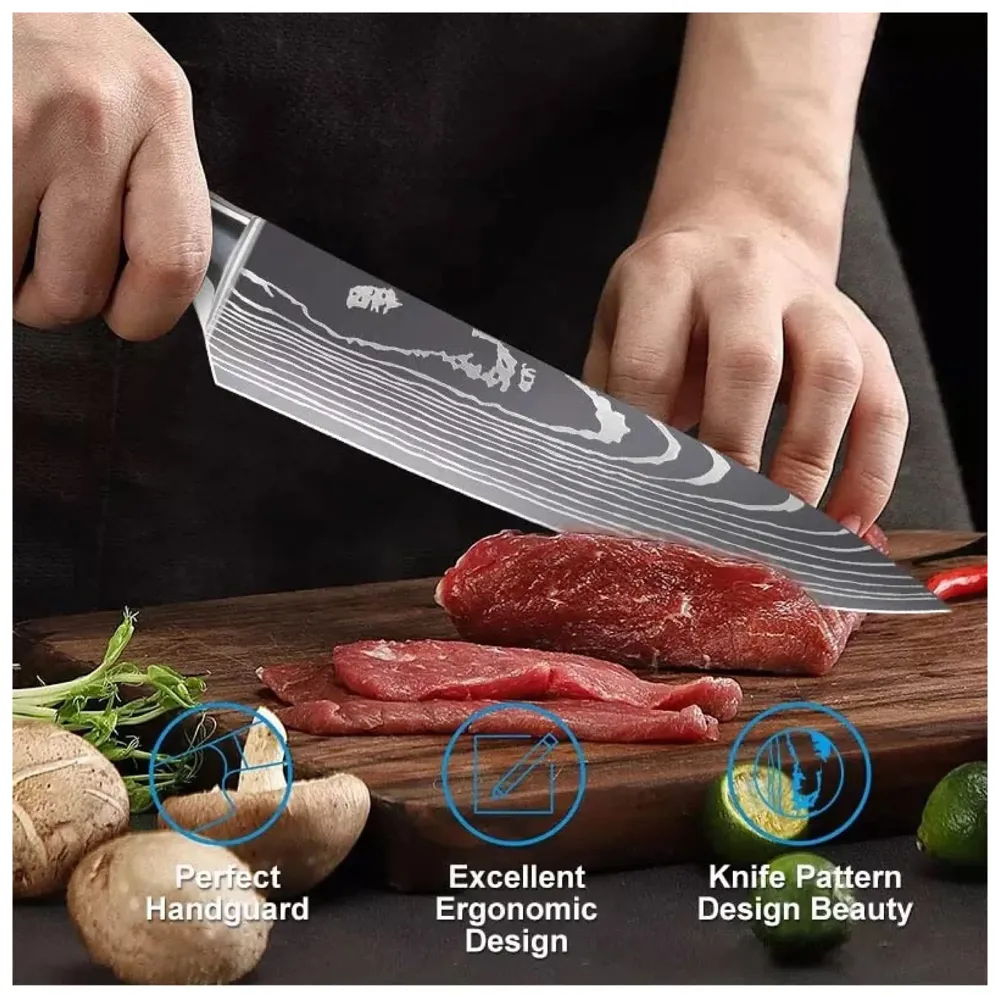 8 Pieces Damascus Knife Set with Laser Pattern - Imperial Collection - Chef's Knife High Carbon Stainless Steel Laser Knives Kitchen - 3