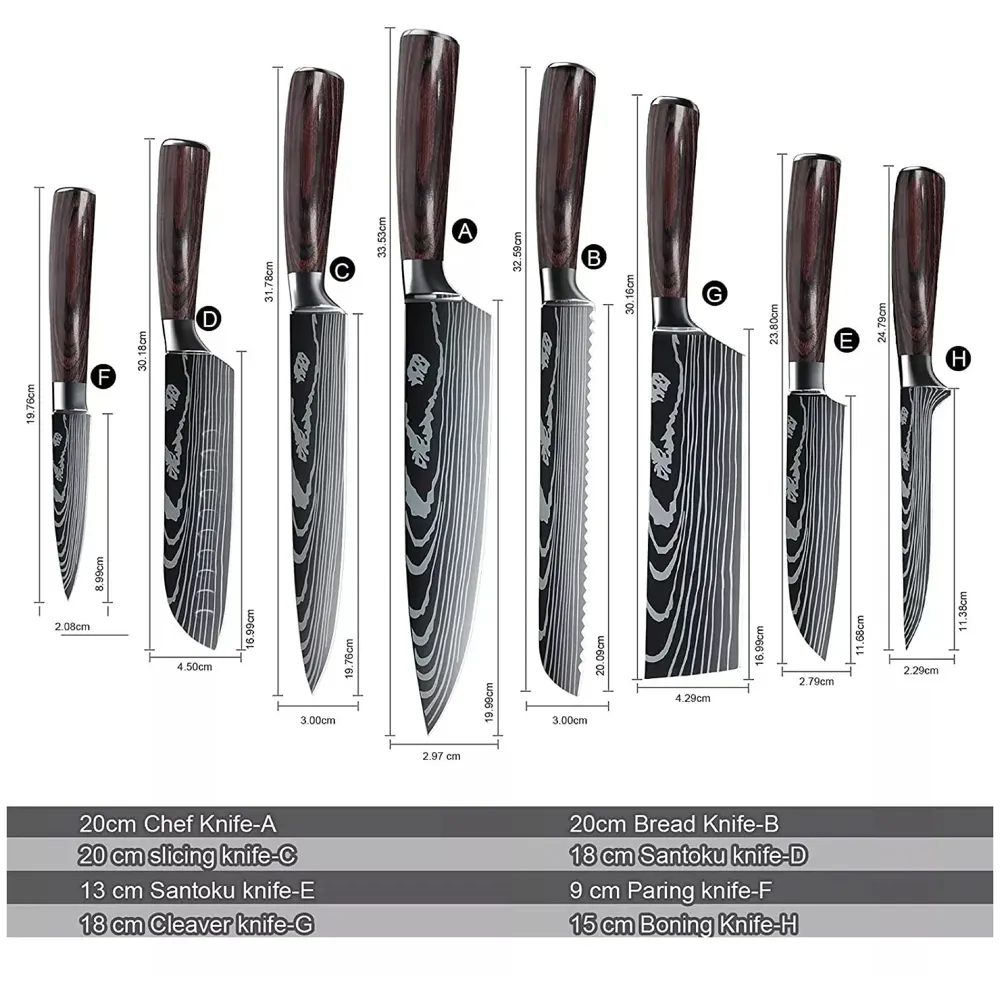 8 Pieces Damascus Knife Set with Laser Pattern - Imperial Collection - Chef's Knife High Carbon Stainless Steel Laser Knives Kitchen - 4