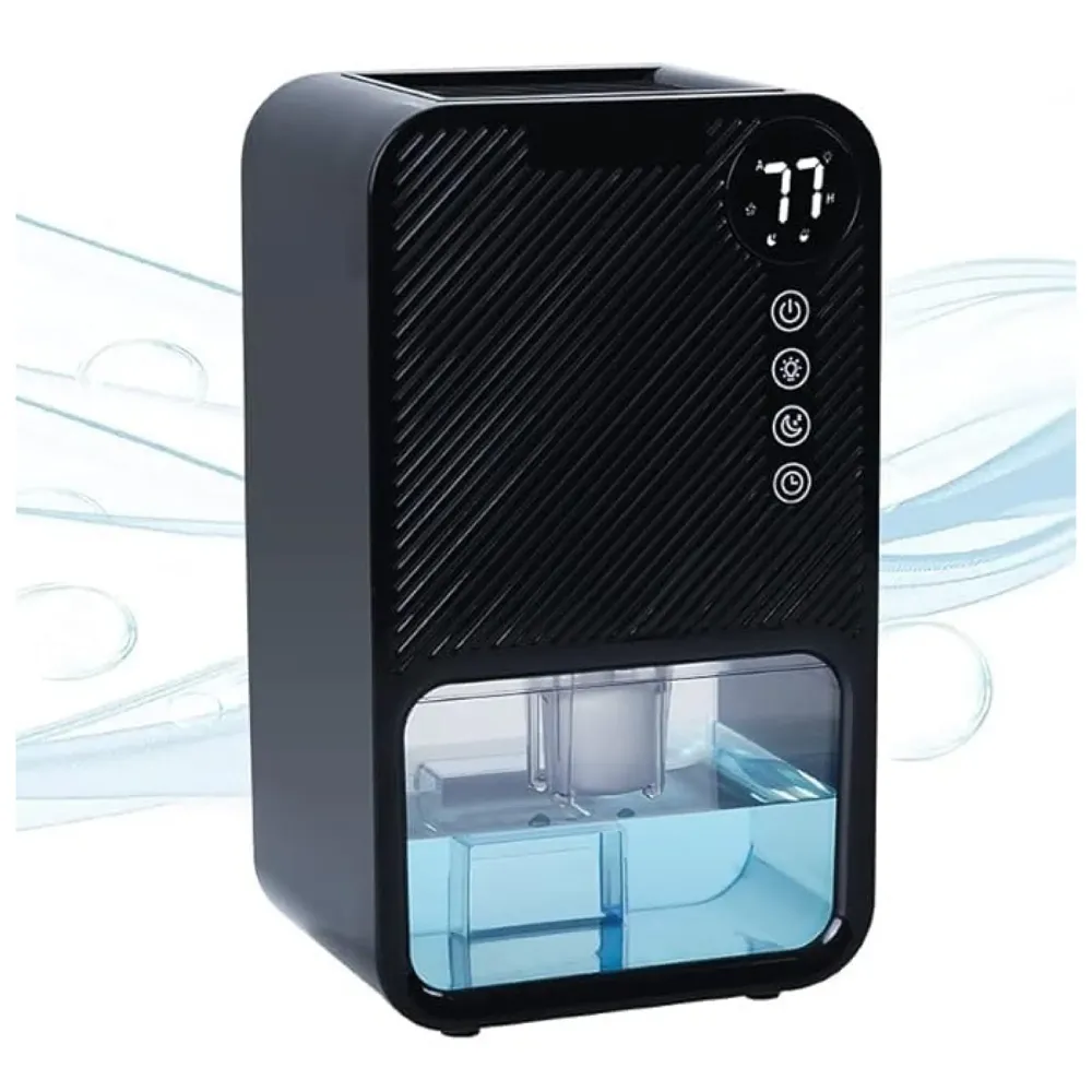 Electric Black Dehumidifier For Rooms And Offices, 1100ML Tank With LCD Display And 7 Ambient Lights, Auto Shut Off Dehumidifier - 22.5cm x 15cm x 11cm