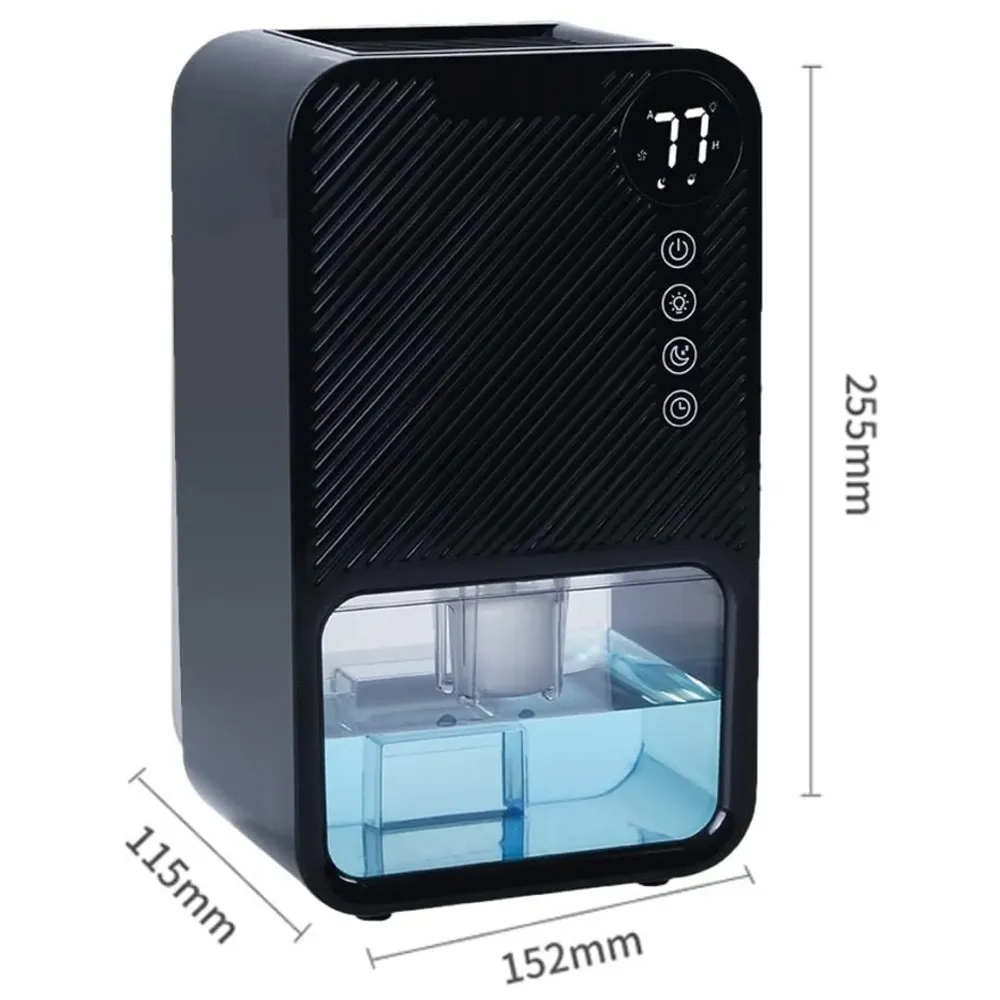 Electric Black Dehumidifier For Rooms And Offices, 1100ML Tank With LCD Display And 7 Ambient Lights, Auto Shut Off Dehumidifier - 22.5cm x 15cm x 11cm - 2