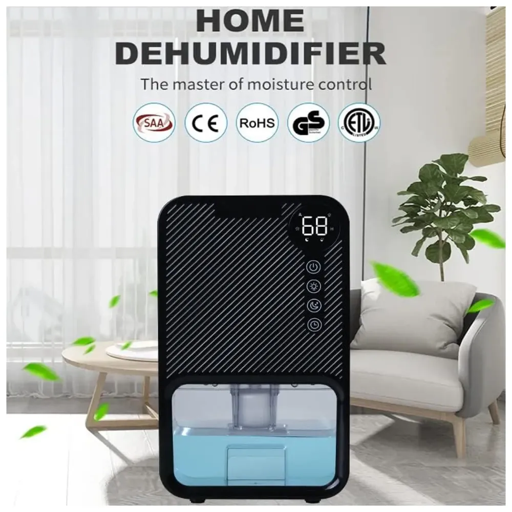 Electric Black Dehumidifier For Rooms And Offices, 1100ML Tank With LCD Display And 7 Ambient Lights, Auto Shut Off Dehumidifier - 22.5cm x 15cm x 11cm - 3