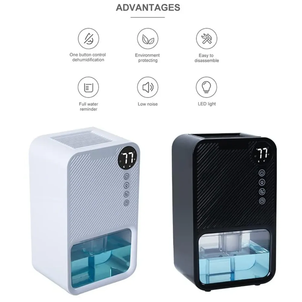 Electric Black Dehumidifier For Rooms And Offices, 1100ML Tank With LCD Display And 7 Ambient Lights, Auto Shut Off Dehumidifier - 22.5cm x 15cm x 11cm - 5