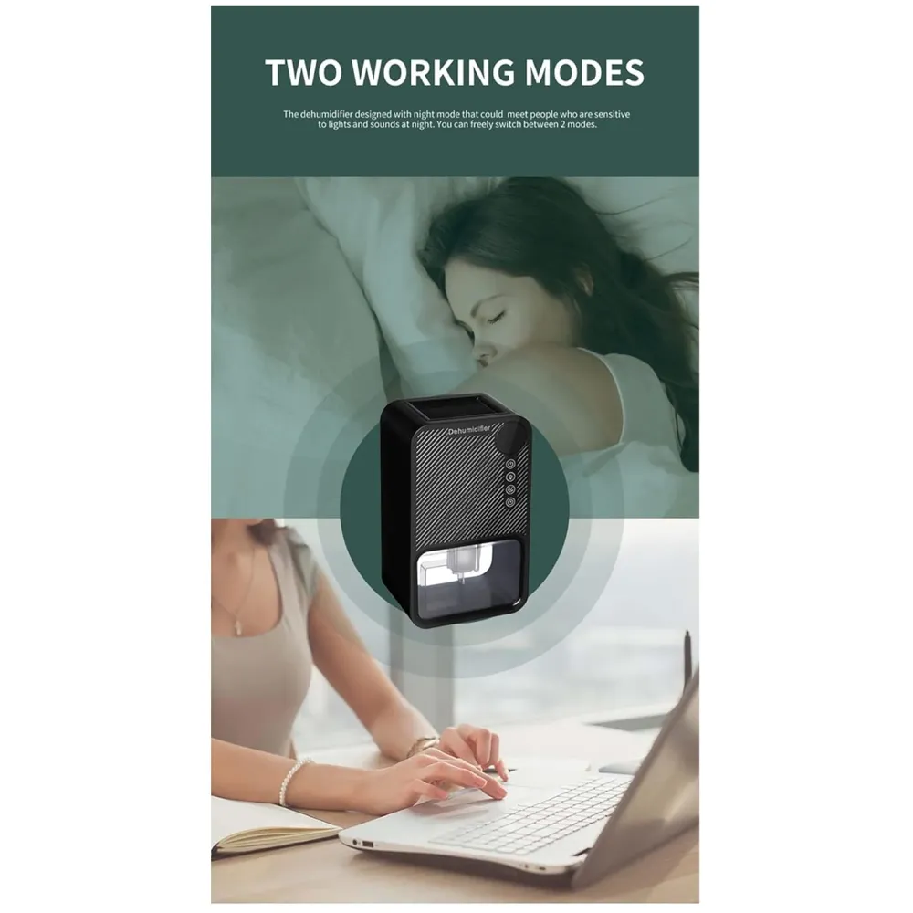 Electric Black Dehumidifier For Rooms And Offices, 1100ML Tank With LCD Display And 7 Ambient Lights, Auto Shut Off Dehumidifier - 22.5cm x 15cm x 11cm - 7