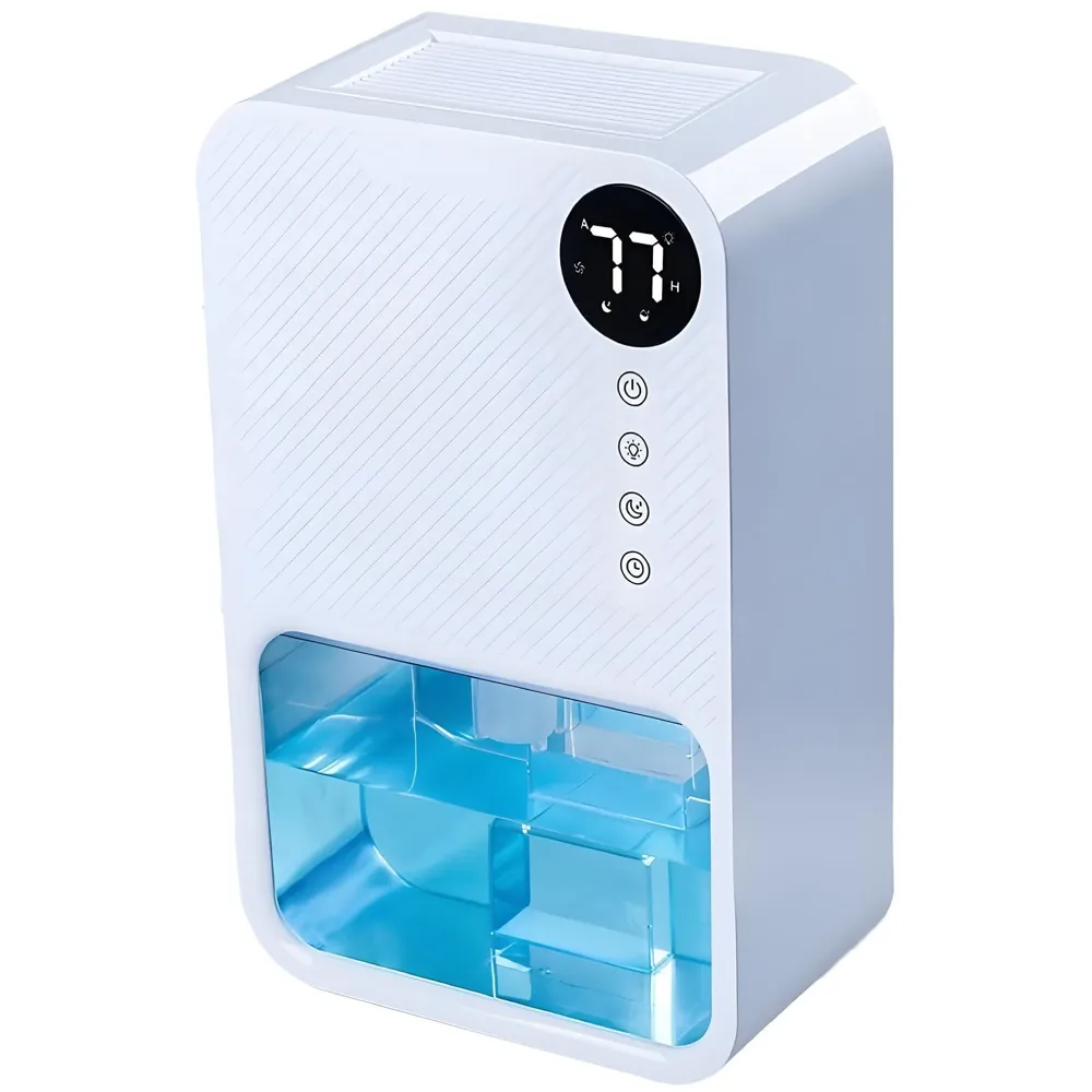 Electric White Dehumidifier For Small Rooms And Offices, 1100ML Tank With LCD Display And 7 Ambient Lights, Auto Shut Off Dehumidifier - 22.5cm x 15cm x 11cm