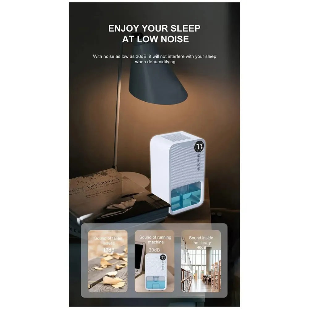 Electric White Dehumidifier For Small Rooms And Offices, 1100ML Tank With LCD Display And 7 Ambient Lights, Auto Shut Off Dehumidifier - 22.5cm x 15cm x 11cm - 5
