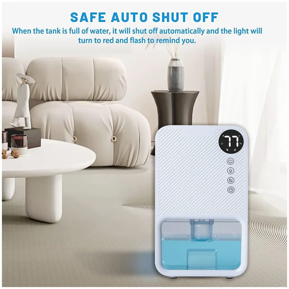 Electric White Dehumidifier For Small Rooms And Offices, 1100ML Tank With LCD Display And 7 Ambient Lights, Auto Shut Off Dehumidifier - 22.5cm x 15cm x 11cm - 7