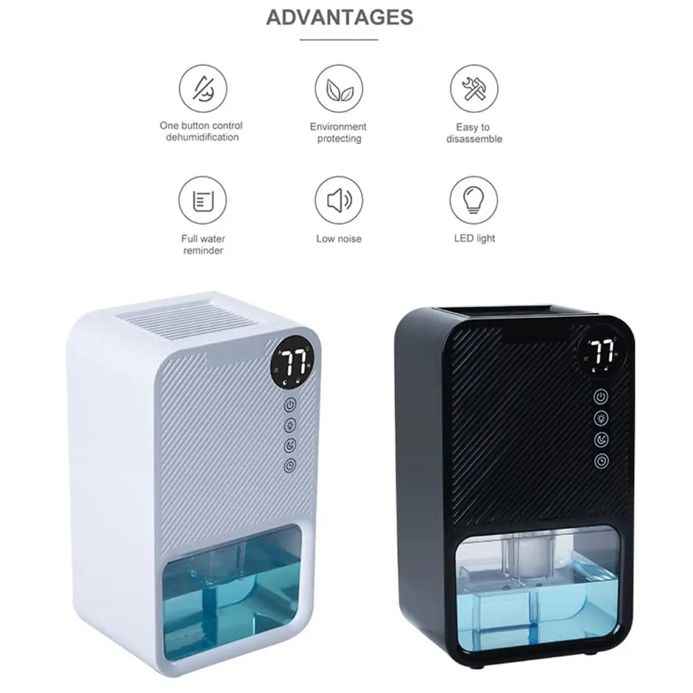 Electric Dehumidifier For Rooms And Offices, 1100ML Tank With LCD Display And 7 Ambient Lights, Auto Shut Off Dehumidifier Black - 22.5cm x 15cm x 11cm - 5