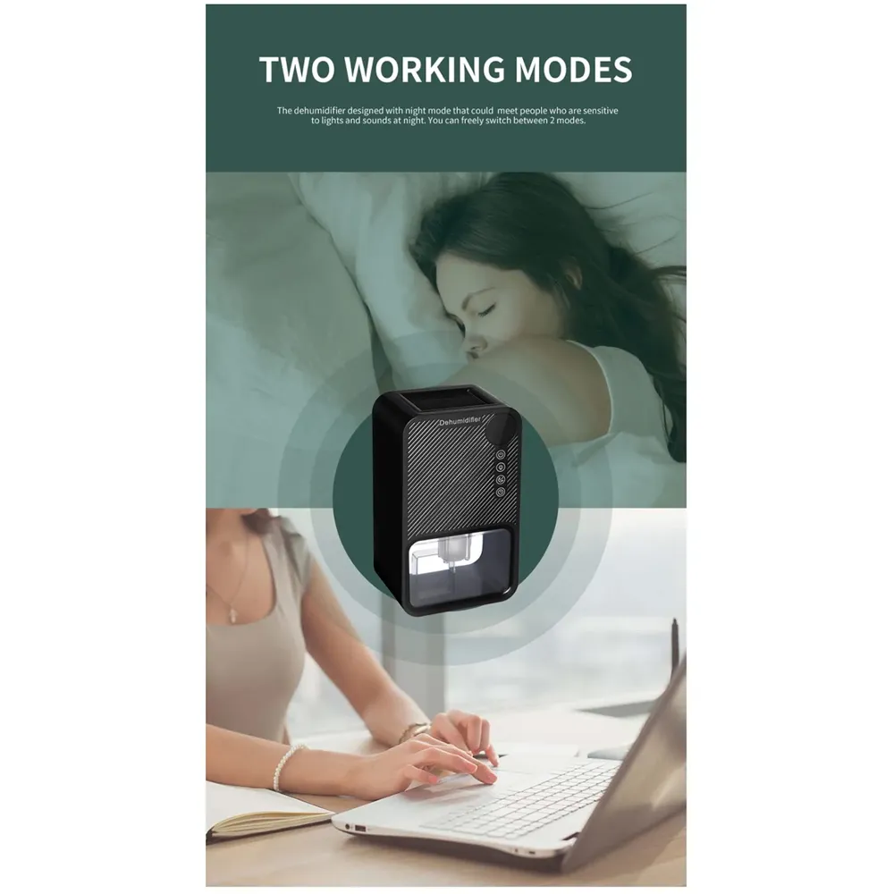 Electric Dehumidifier For Rooms And Offices, 1100ML Tank With LCD Display And 7 Ambient Lights, Auto Shut Off Dehumidifier Black - 22.5cm x 15cm x 11cm - 8