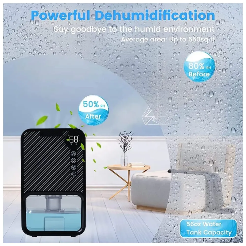 cjc Dehumidifiers for bedroom 40 OZ Water Tank with Digital display Auto-Off, Portable Small Dehumidifier for Room,Bathroom,RV,Basement, Closet 500 sq.ft,7 Colors LED Light (Black) - 4