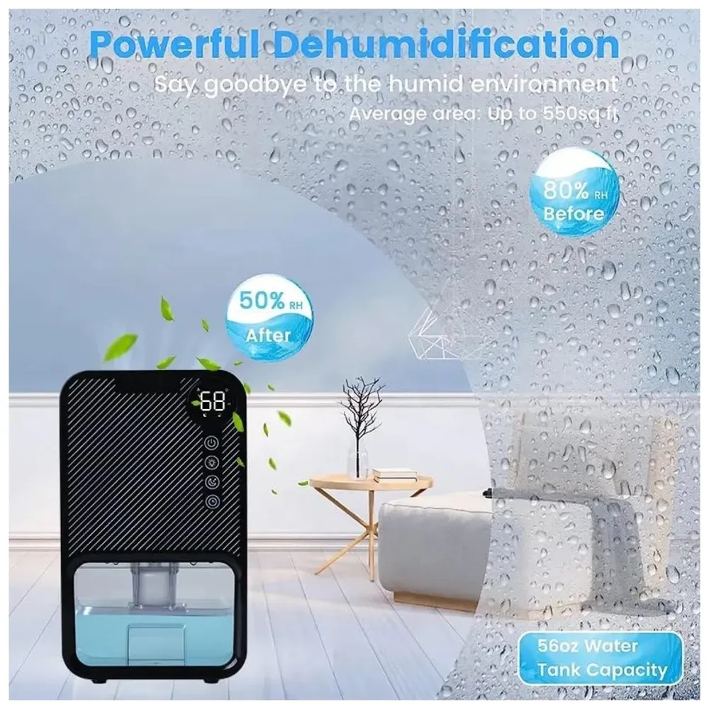 cjc Dehumidifiers for bedroom 40 OZ Water Tank with Digital display Auto-Off, Portable Small Dehumidifier for Room,Bathroom,RV,Basement, Closet 500 sq.ft,7 Colors LED Light (Black) - 7