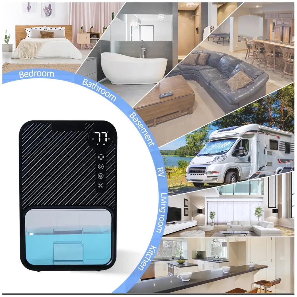 Electric Dehumidifier For Rooms And Offices, 1100ML Tank With LCD Display And 7 Ambient Lights, Auto Shut Off Dehumidifier Black - 22.5cm x 15cm x 11cm