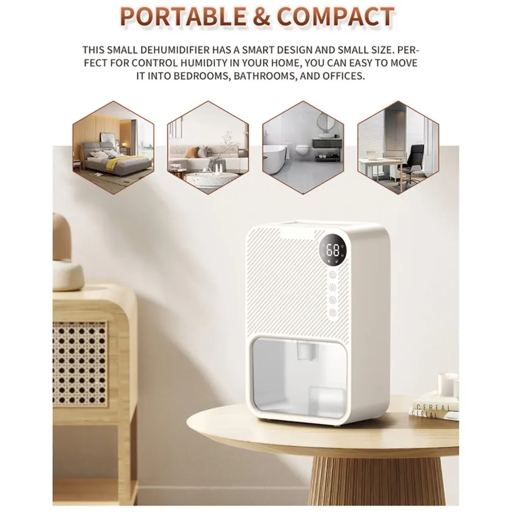 Electric Dehumidifier For Small Rooms And Offices, 1100ML Tank With LCD Display And 7 Ambient Lights, Auto Shut Off Dehumidifier White - 22.5cm x 15cm x 11cm - 7