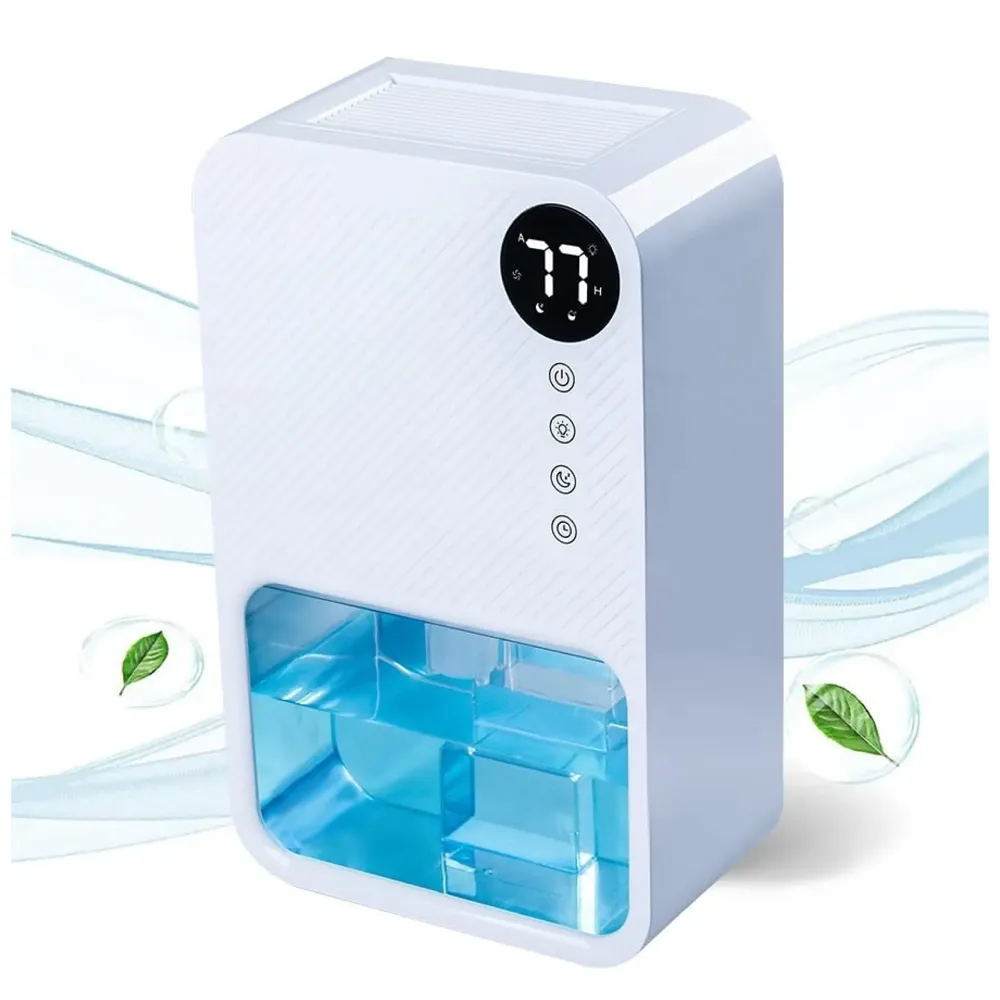 Electric Dehumidifier For Small Rooms And Offices, 1100ML Tank With LCD Display And 7 Ambient Lights, Auto Shut Off Dehumidifier White - 22.5cm x 15cm x 11cm