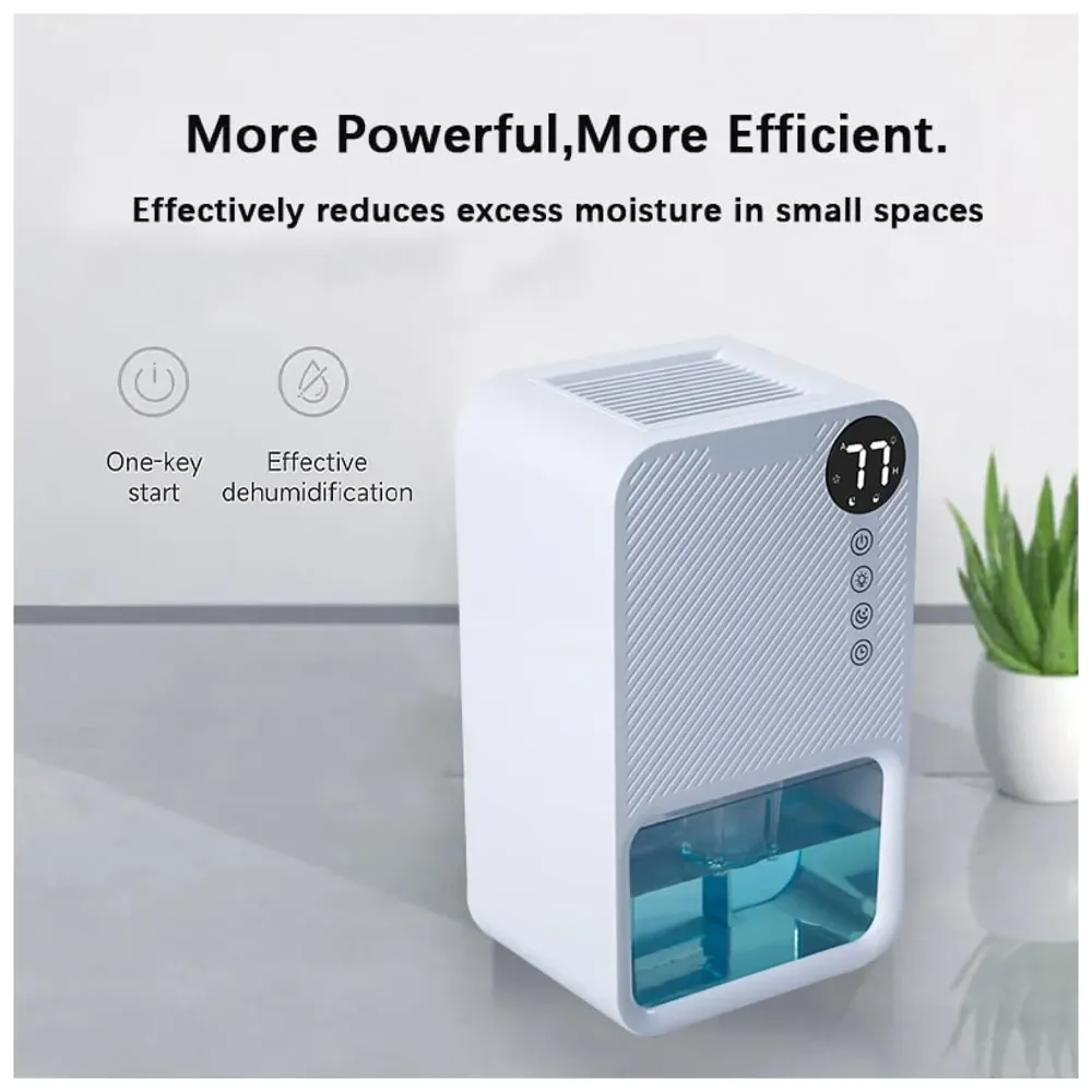 Electric Dehumidifier For Small Rooms And Offices, 1100ML Tank With LCD Display And 7 Ambient Lights, Auto Shut Off Dehumidifier White - 22.5cm x 15cm x 11cm