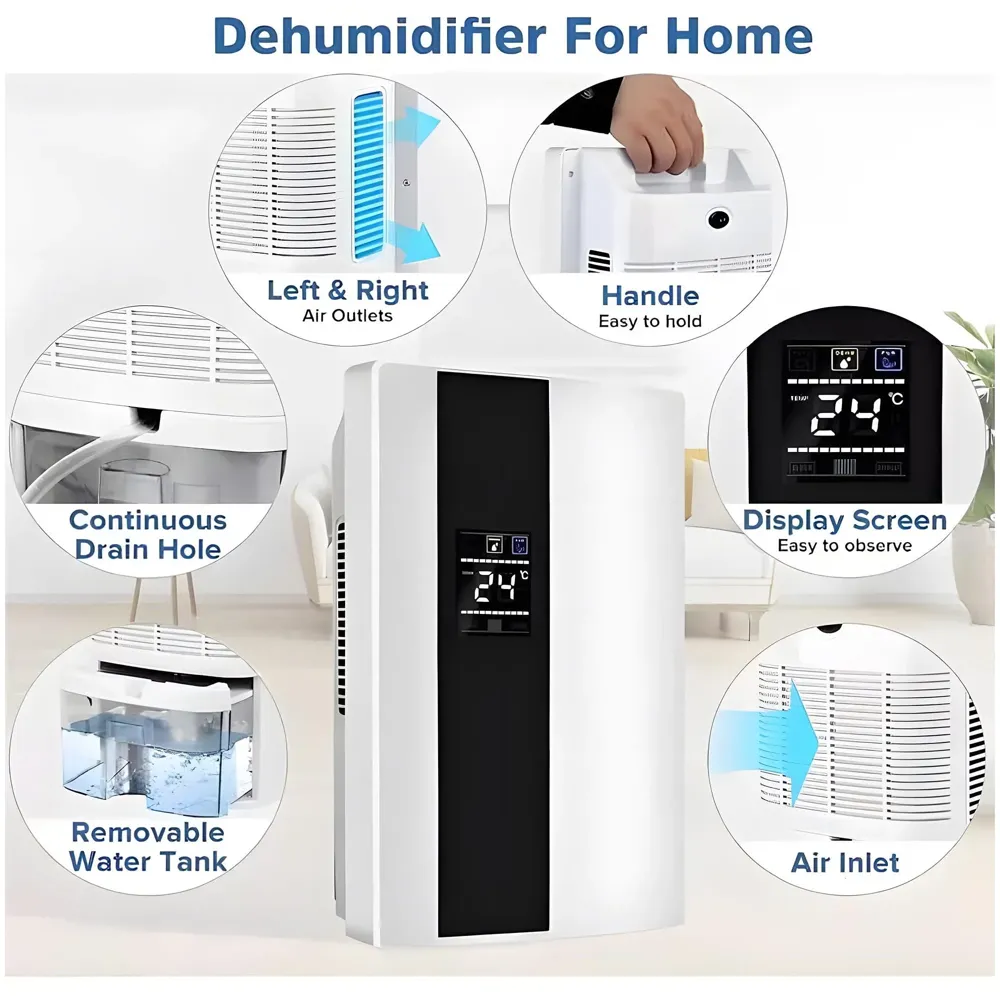 700 sqft Dehumidifier For Rooms And Offices, 2200ML Tank With LCD Display And Remote, Auto Shut Off Dehumidifier White