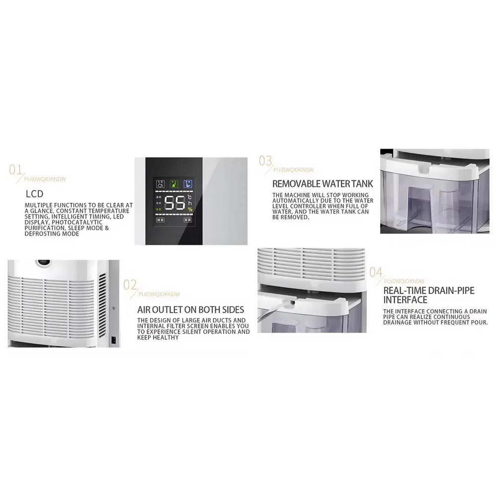 700 sqft Dehumidifier For Rooms And Offices, 2200ML Tank With LCD Display And Remote, Auto Shut Off Dehumidifier White