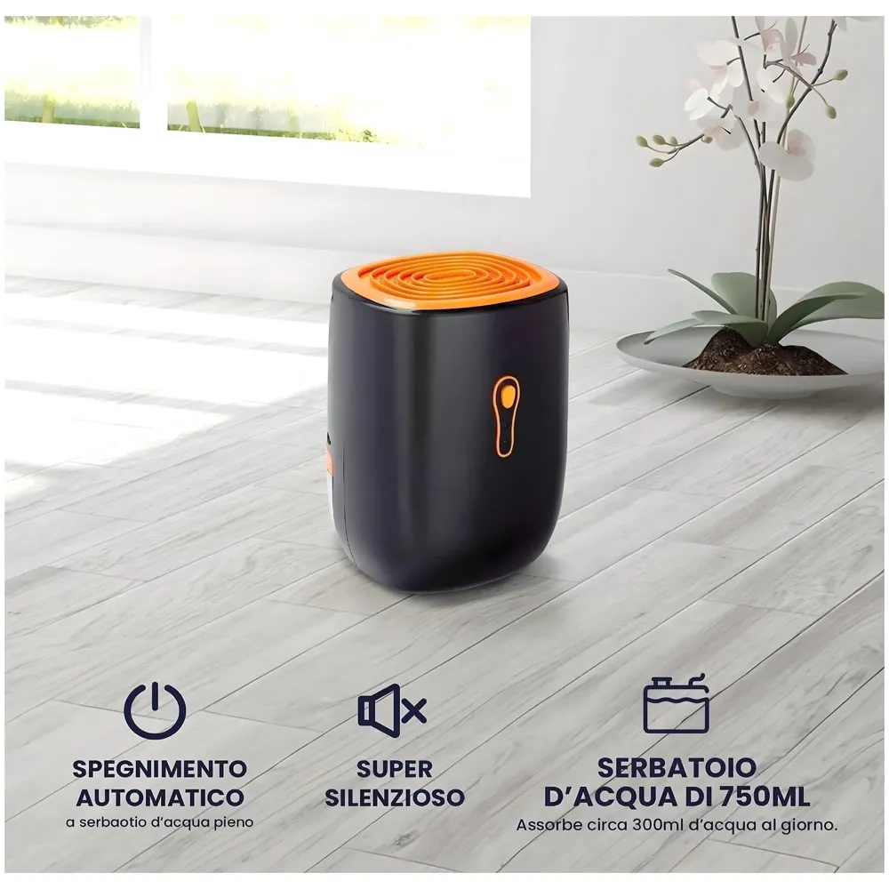 Quiet and Portable Dehumidifier for Home and Bathroom, Moisture Absorbing with Automatic Shut-Off, Tank 800 ml, Energy Saving, Ideal for Mold and Moisture - 8