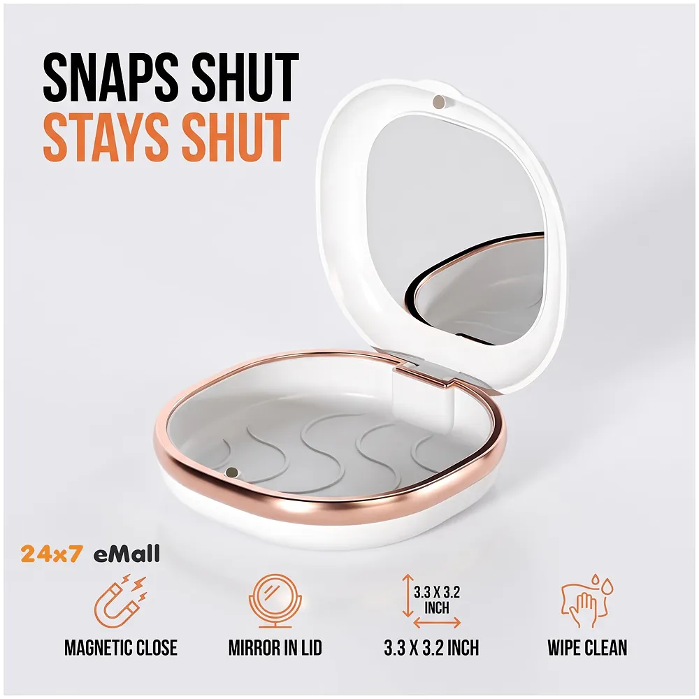 Denture Box Retainer Case Magnetic 3.3 x 3.2 Inch White Travel