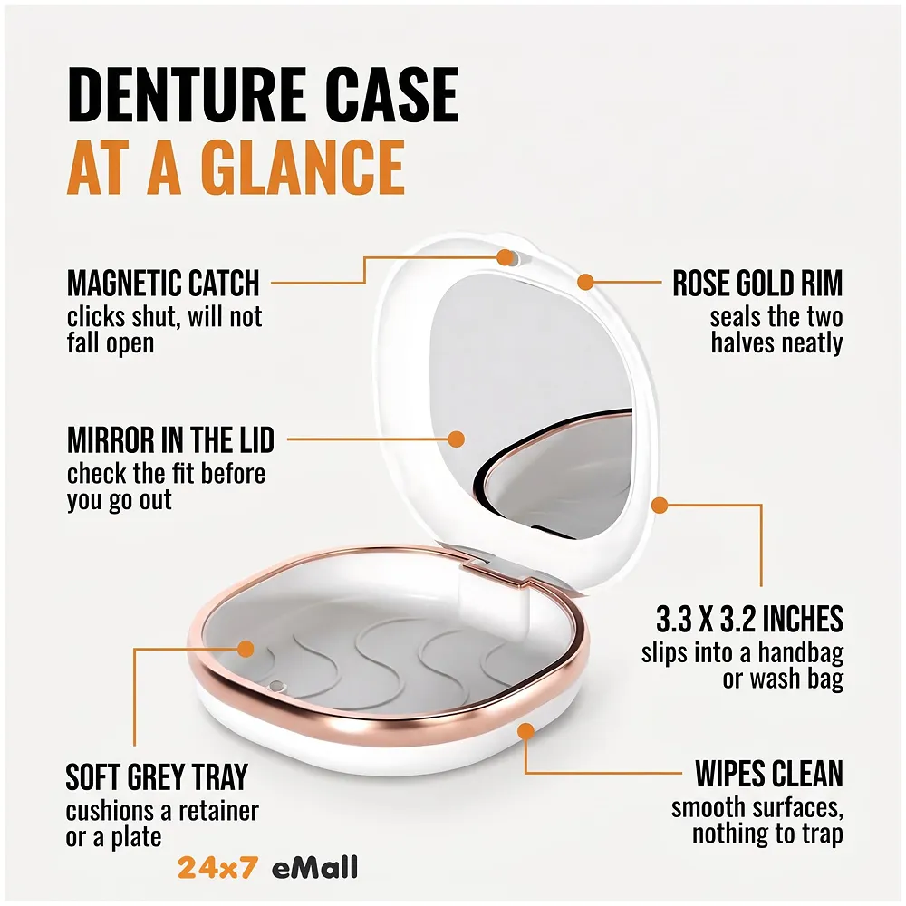 Denture Box Retainer Case Magnetic 3.3 x 3.2 Inch White Travel