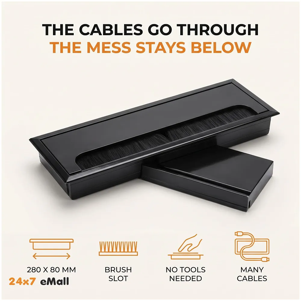 Desk Cable Hole Cover 28 cm Aluminium 280 x 80 mm Black Office Premium