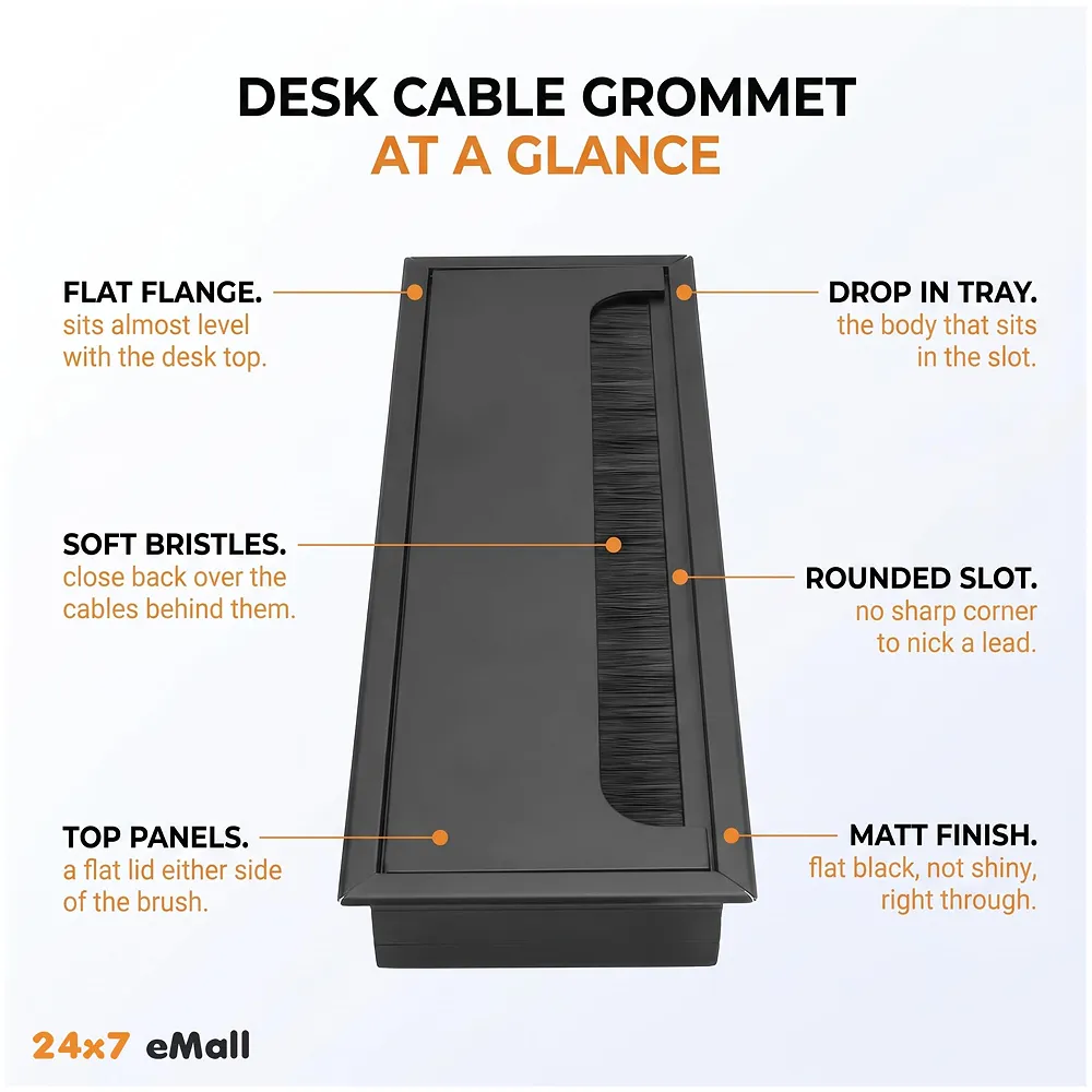 Desk Cable Hole Cover 28 cm Aluminium 280 x 80 mm Black Office Premium