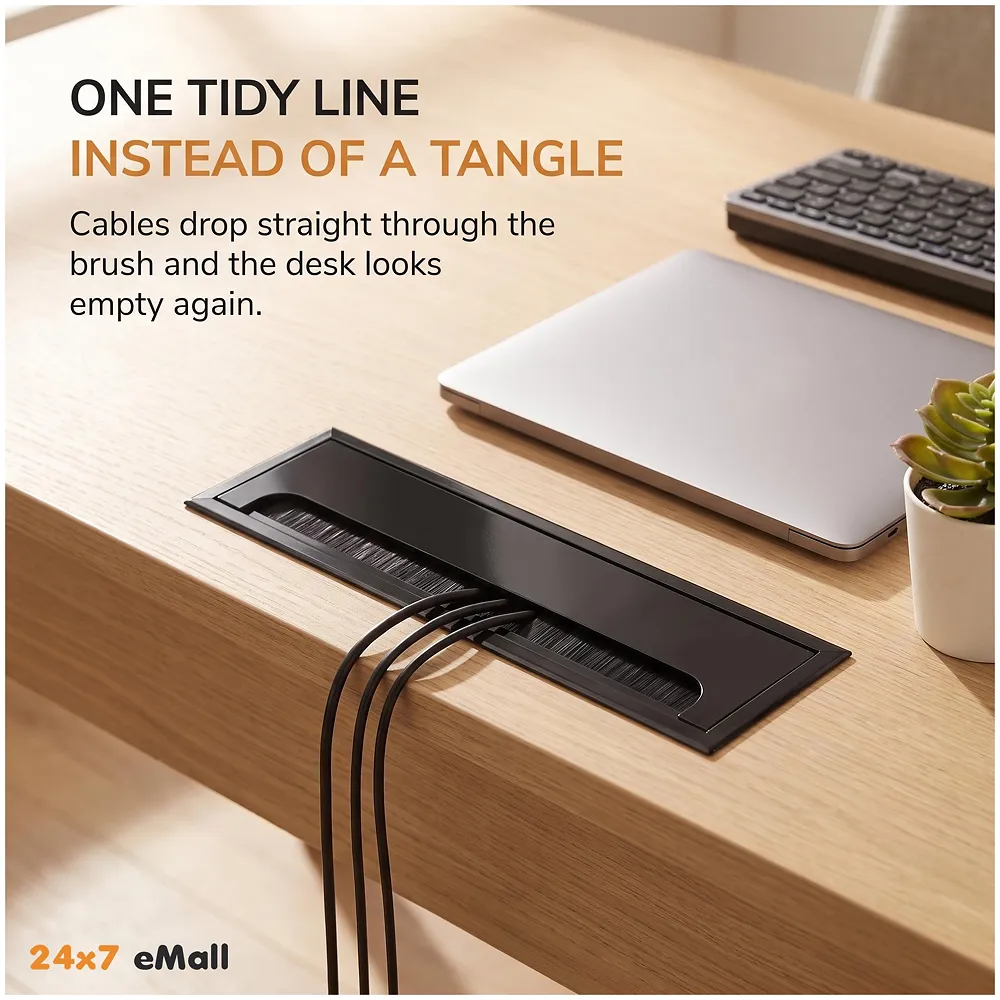 Desk Cable Hole Cover 28 cm Aluminium 280 x 80 mm Black Office Premium