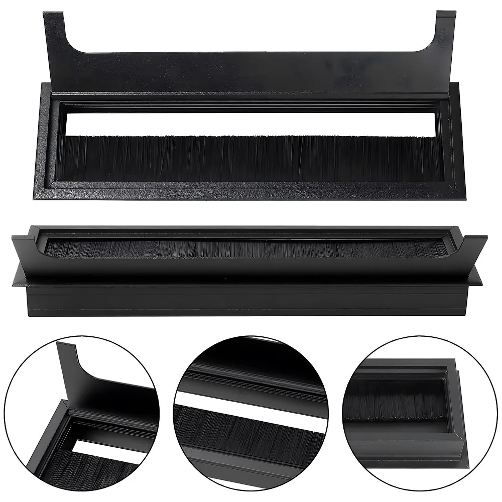 Desk Cable Hole Cover 28 cm Aluminium 280 x 80 mm Black Office Premium