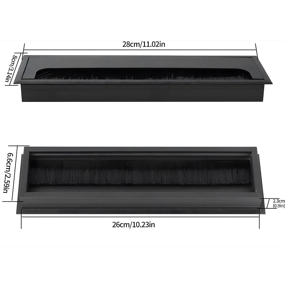 Desk Cable Hole Cover 28 cm Aluminium 280 x 80 mm Black Office Premium