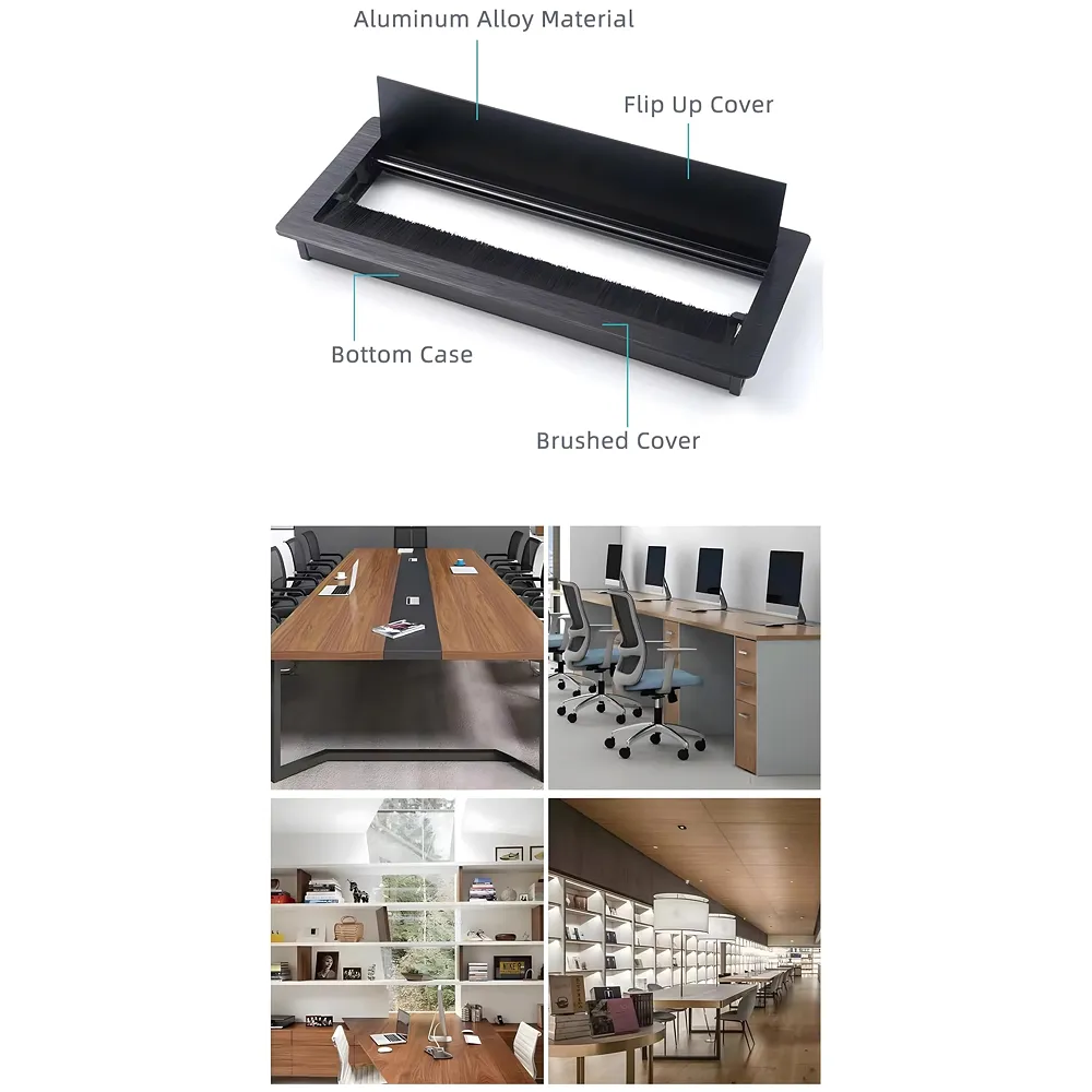 Desk Cable Hole Cover 28 cm Aluminium 280 x 80 mm Black Office Premium