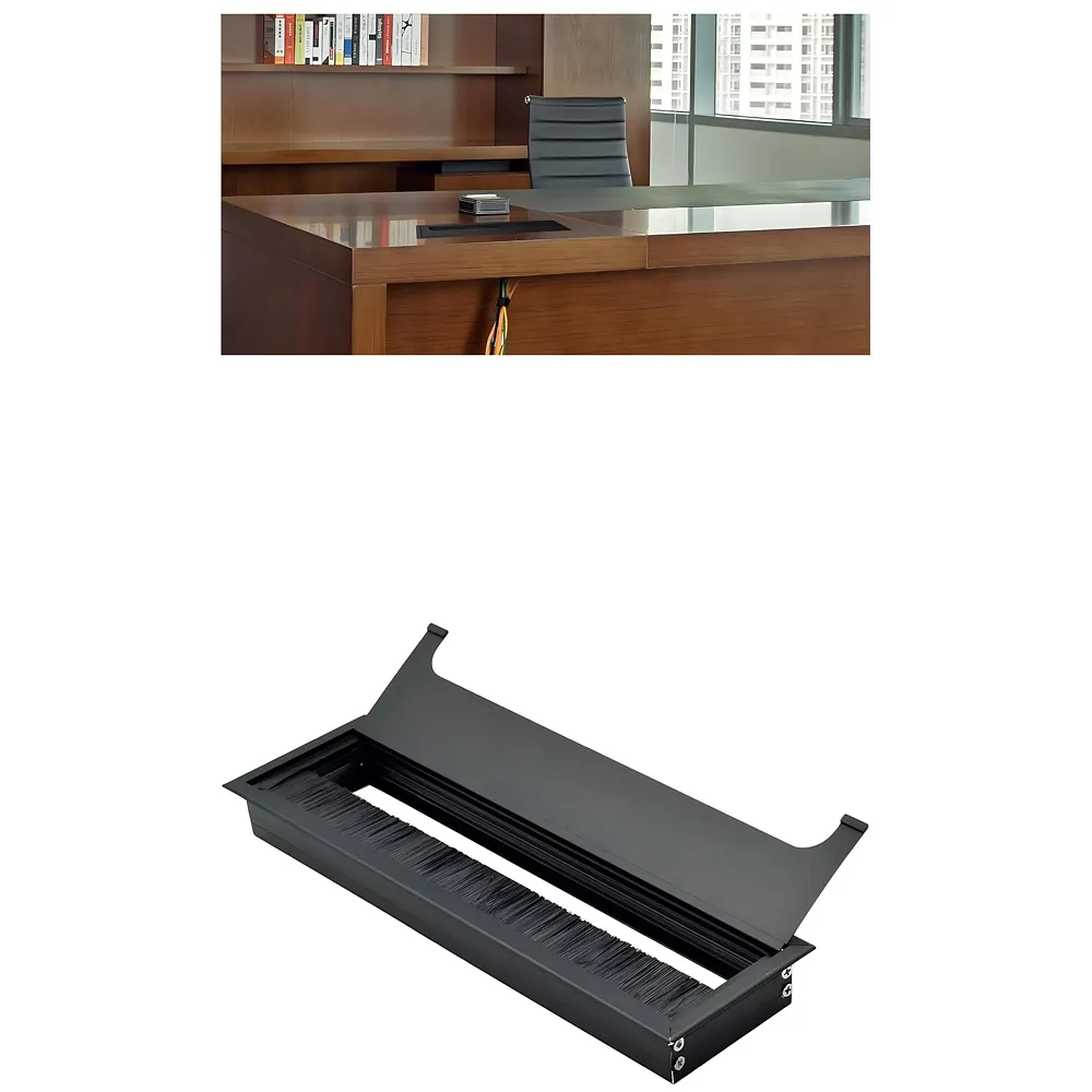 Desk Cable Hole Cover 28 cm Aluminium 280 x 80 mm Black Office Premium