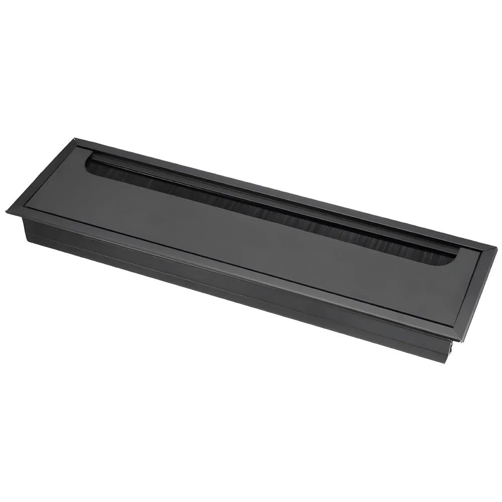 28 Cm Aluminum Office Desk Wire Cable Hole Cover with Dust Proof Brushes for Computers Work Rectangular Metal Organizer Stylish Desk Accessory Wire Manager Concealed. 280 mm x 80 mm Black