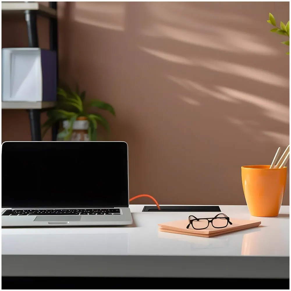 28 Cm Aluminum Office Desk Wire Cable Hole Cover with Dust Proof Brushes for Computers Work Rectangular Metal Organizer Stylish Desk Accessory Wire Manager Concealed. 280 mm x 80 mm Black - 2