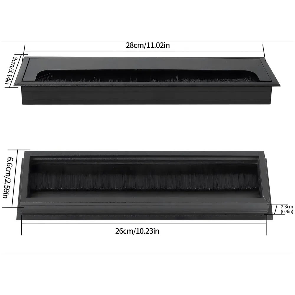 28 Cm Aluminum Office Desk Wire Cable Hole Cover with Dust Proof Brushes for Computers Work Rectangular Metal Organizer Stylish Desk Accessory Wire Manager Concealed. 280 mm x 80 mm Black - 4