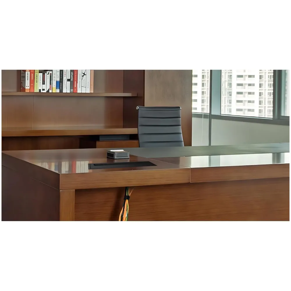 28 Cm Aluminum Office Desk Wire Cable Hole Cover with Dust Proof Brushes for Computers Work Rectangular Metal Organizer Stylish Desk Accessory Wire Manager Concealed. 280 mm x 80 mm Black - 7