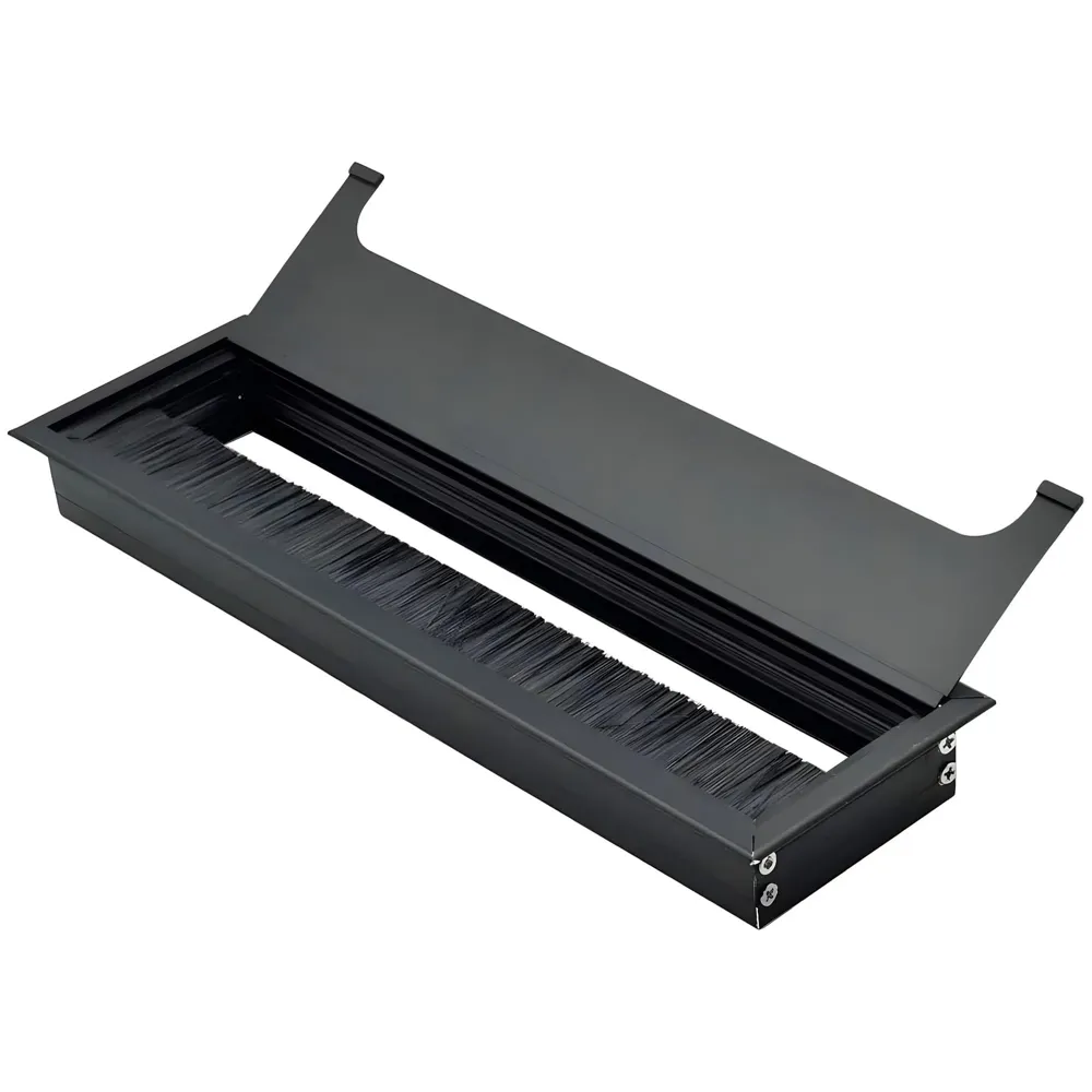 28 Cm Aluminum Office Desk Wire Cable Hole Cover with Dust Proof Brushes for Computers Work Rectangular Metal Organizer Stylish Desk Accessory Wire Manager Concealed. 280 mm x 80 mm Black - 8