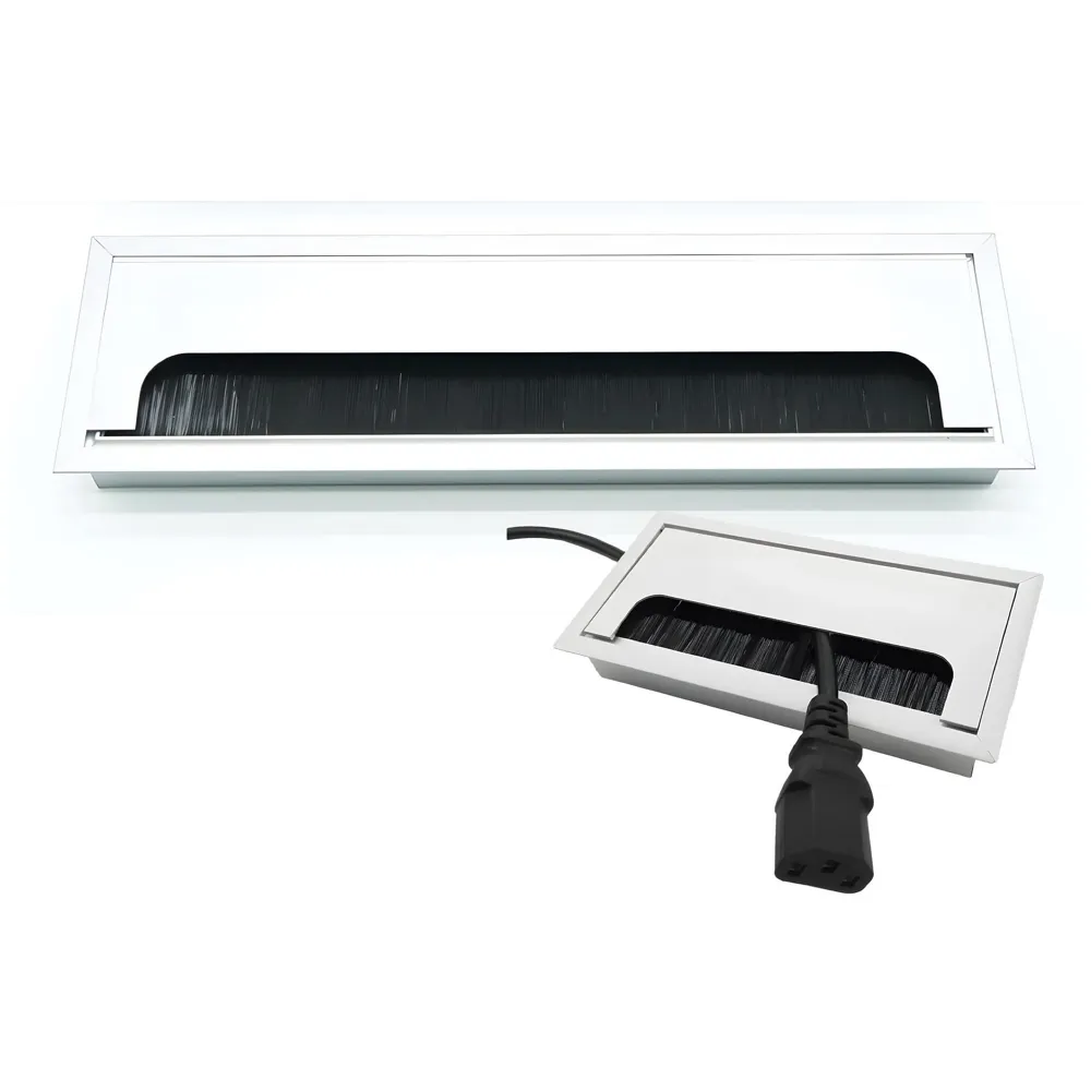 28 Cm Aluminum Office Desk Wire Cable Hole Cover With Dust Proof Brushes For Computers Work Rectangular Metal Organizer Stylish Desk Accessory Wire Manager Concealed. 280 mm x 80 mm Silver