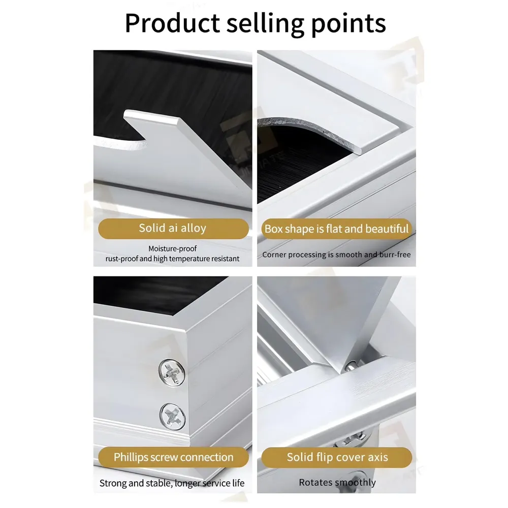 28 Cm Aluminum Office Desk Wire Cable Hole Cover With Dust Proof Brushes For Computers Work Rectangular Metal Organizer Stylish Desk Accessory Wire Manager Concealed. 280 mm x 80 mm Silver