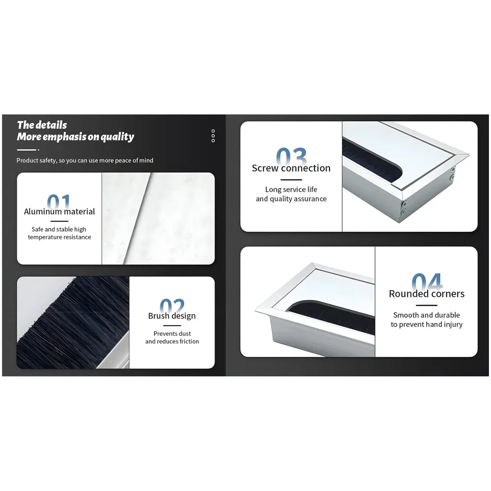 28 Cm Aluminum Office Desk Wire Cable Hole Cover With Dust Proof Brushes For Computers Work Rectangular Metal Organizer Stylish Desk Accessory Wire Manager Concealed. 280 mm x 80 mm Silver