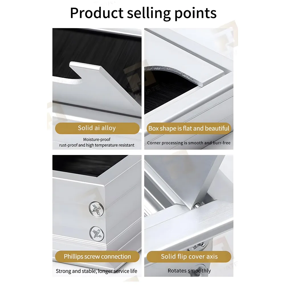 28 Cm Aluminum Office Desk Wire Cable Hole Cover With Dust Proof Brushes For Computers Work Rectangular Metal Organizer Stylish Desk Accessory Wire Manager Concealed. 280 mm x 80 mm Silver