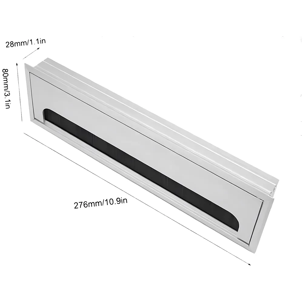28 Cm Aluminum Office Desk Wire Cable Hole Cover With Dust Proof Brushes For Computers Work Rectangular Metal Organizer Stylish Desk Accessory Wire Manager Concealed. 280 mm x 80 mm Silver