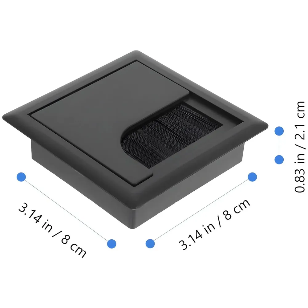 8 Cm Aluminum Office Desk Wire Cable Hole Cover with Dust Proof Brushes for Computers Work Rectangular Metal Organizer Stylish Desk Accessory Wire Manager Concealed. 80 mm x 80 mm Black