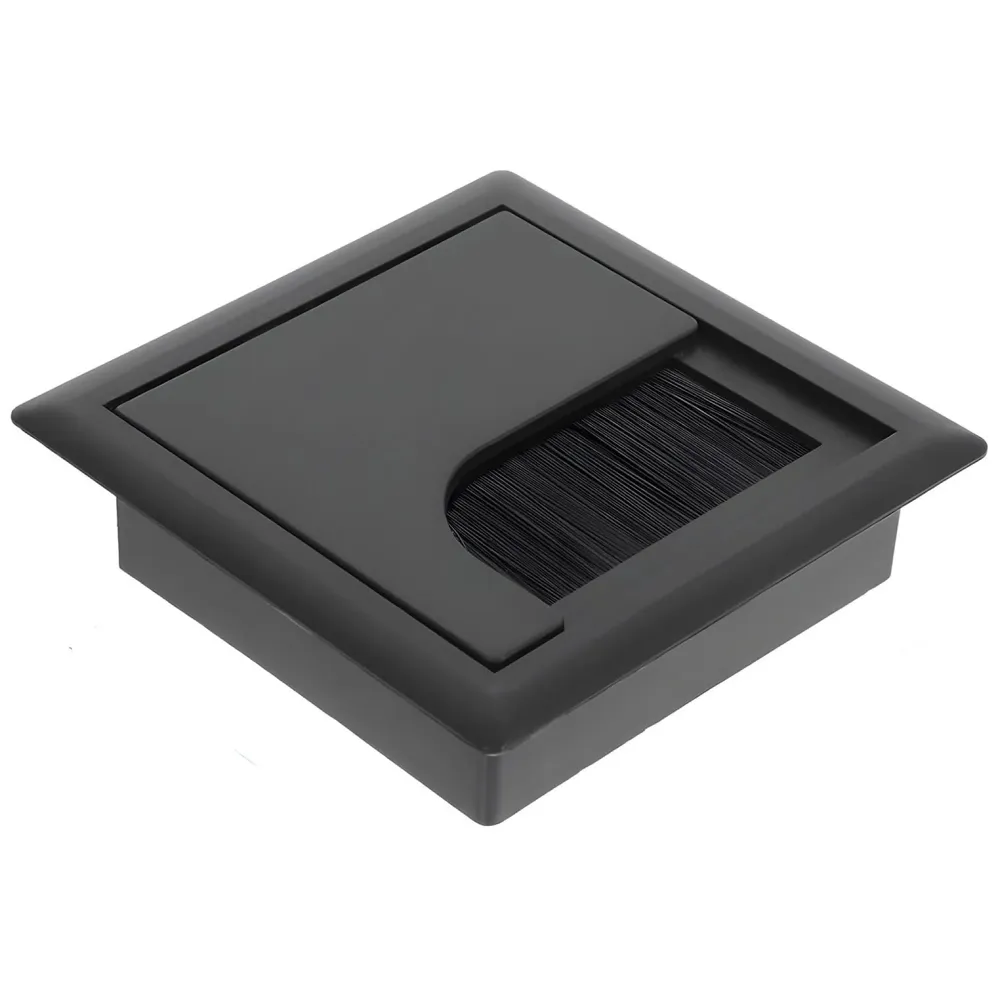 8 Cm Aluminum Office Desk Wire Cable Hole Cover with Dust Proof Brushes for Computers Work Rectangular Metal Organizer Stylish Desk Accessory Wire Manager Concealed. 80 mm x 80 mm Black