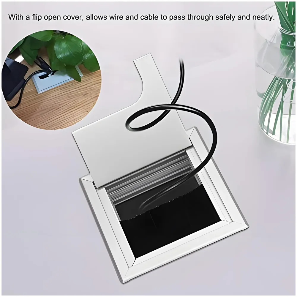 8 Cm Aluminum Office Desk Wire Cable Hole Cover with Dust Proof Brushes for Computers Work Rectangular Metal Organizer Stylish Desk Accessory Wire Manager Concealed. 80 mm x 80 mm Silver - 4